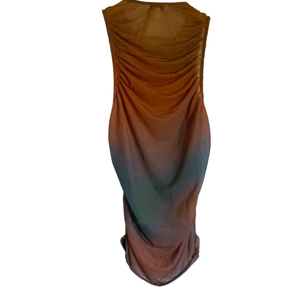 Topshop Rust Purple Ombre Ruched Draped Sleeveless Artsy Modern Top Size Small